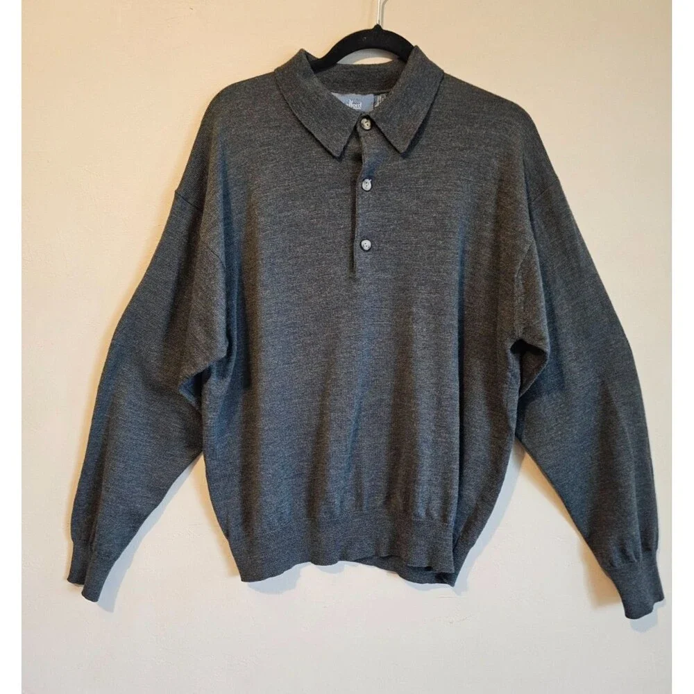 Sweater Mens L Merino Wool classic, old money, long sleeve, Green, Belford